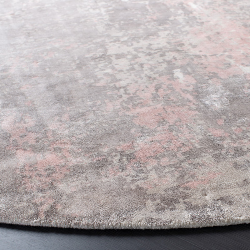 Tapis rose tissé à plat à la main à motif abstrait Mcelroy, Rond 7 pi