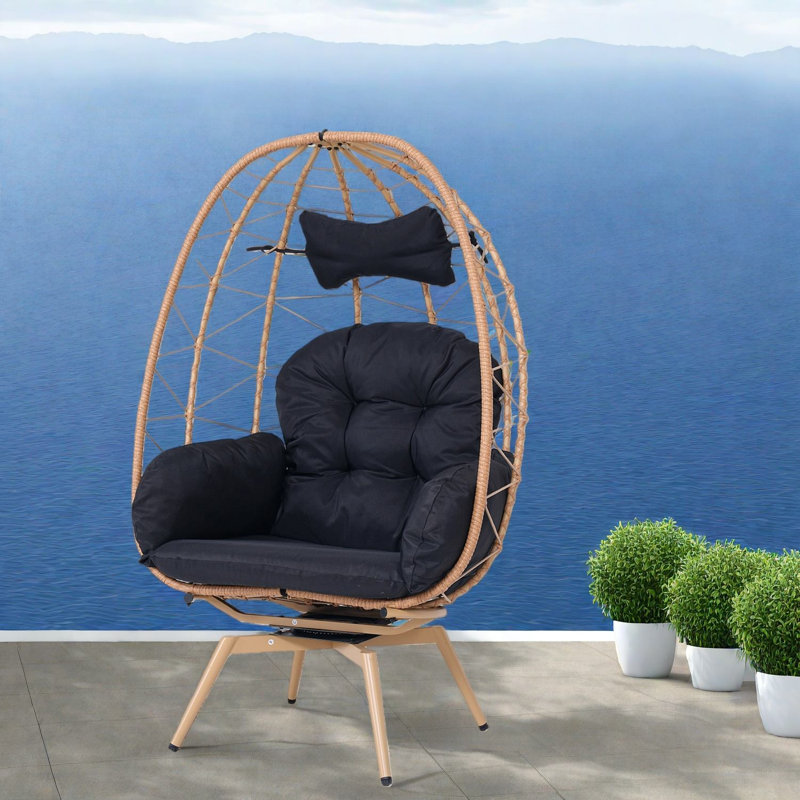 Swivel Patio Lounge Chairs, Pe Rattan Steel Modern Egg Chair, Home Patio