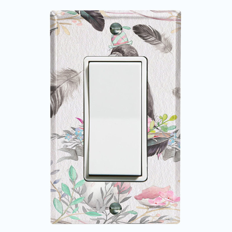 Plaque murale colorée avec 2 plumes et nid de fleurs pour oiseaux