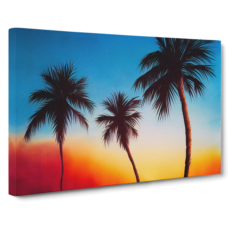 Masterful Palm Tree Sunset - Wrapped Canvas
