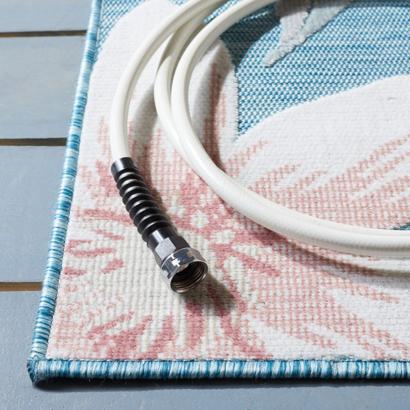 Aadham Floral Navy Blue/Aqua/Rust Indoor / Outdoor Area Indoor/Outdoor Area Rug, Rectangle 6'5" x 9'6"