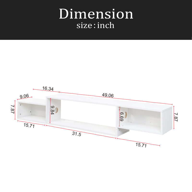 Meuble télé flottant mural 65,35 po avec 20 DEL de couleur et station de charge, Blanc