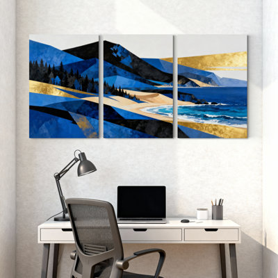 «Abstract Abstract Mountain Landscape with Accents», ensemble de 3 impressions sur toile