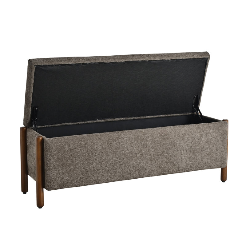Banc de rangement rembourré 48 po avec pieds en bois massif 48 po, Brun