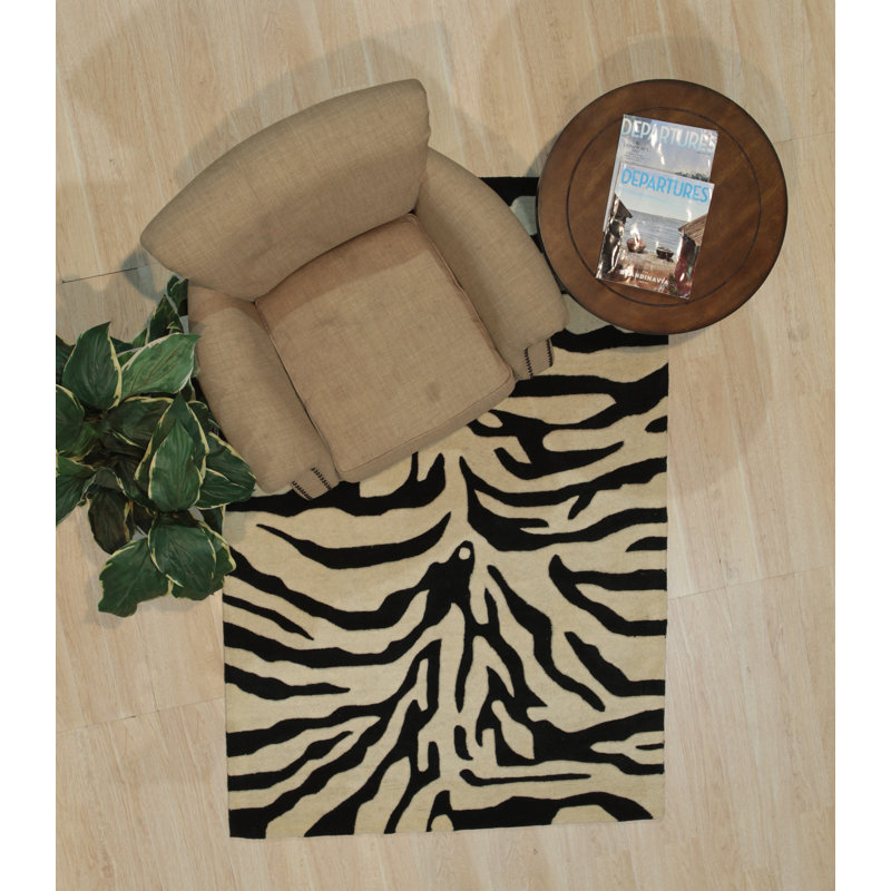 Cassandra Elegant Black Hand Tufted Wool Transitional Stripe Area Rug