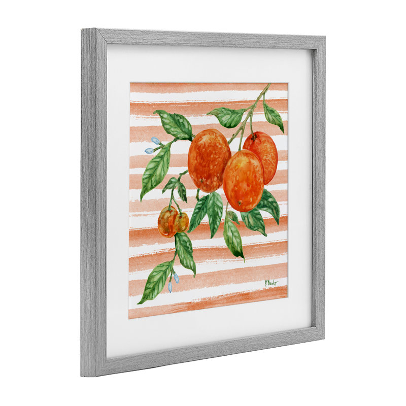 Impression de vigne orange vif vif encadrée sous verre, design par Paul Brent, H 13 po x l 13 po, Cadre de ferme gris