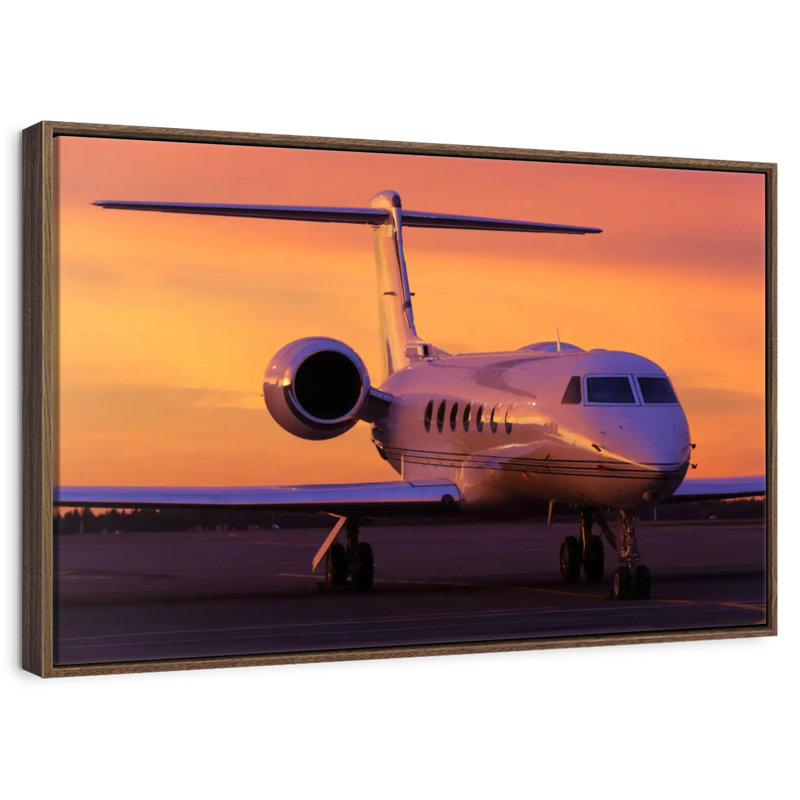 Avion d'affaires stationné, 37 po x 25 po, Cadre flottant noyer