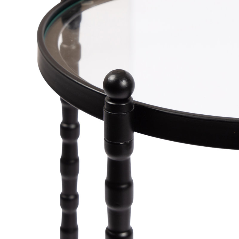 Table d'appoint ronde en verre et métal prisha, Transparent/noir, Noir