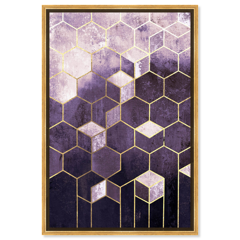 Mauves abstraits géométriques - impression, H 45 po x l 30 po, Toile encadrée d'or