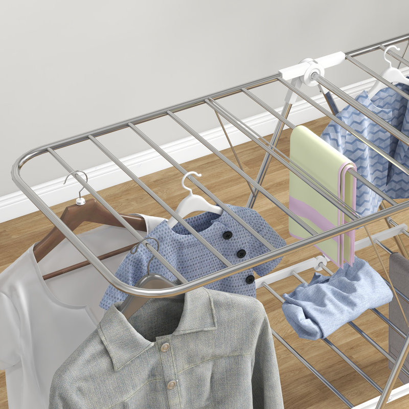 Séchoir à vêtements, support à linge réglable pliable à 2 niveaux, argent
