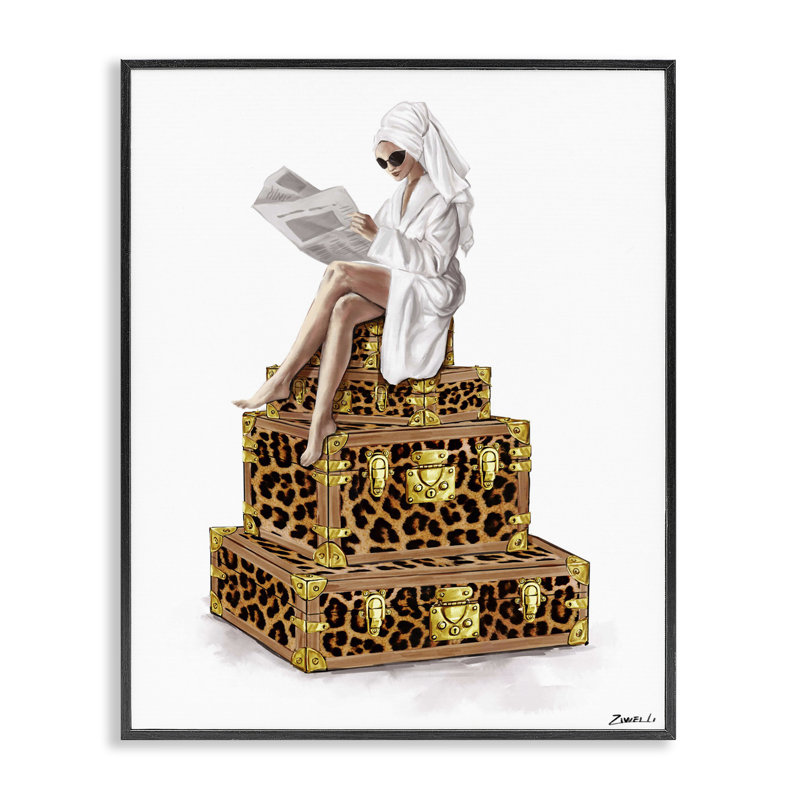 «Reading Atop Valises», estampe numérique, conception de Ziwei Li, H 14 po x l 11 po, Giclée encadrée noir minuit