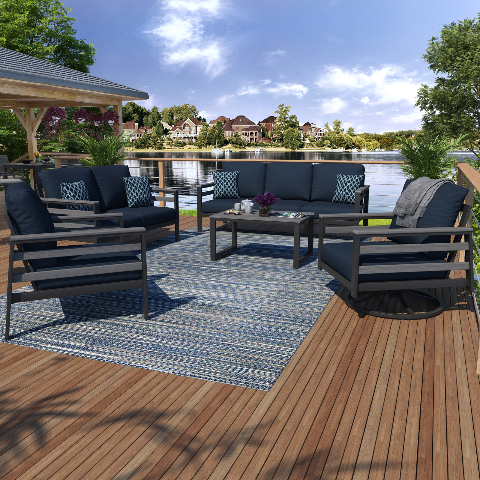 Townsend 7-Person Sunbrella® Patio Seating Group, Canvas Navy