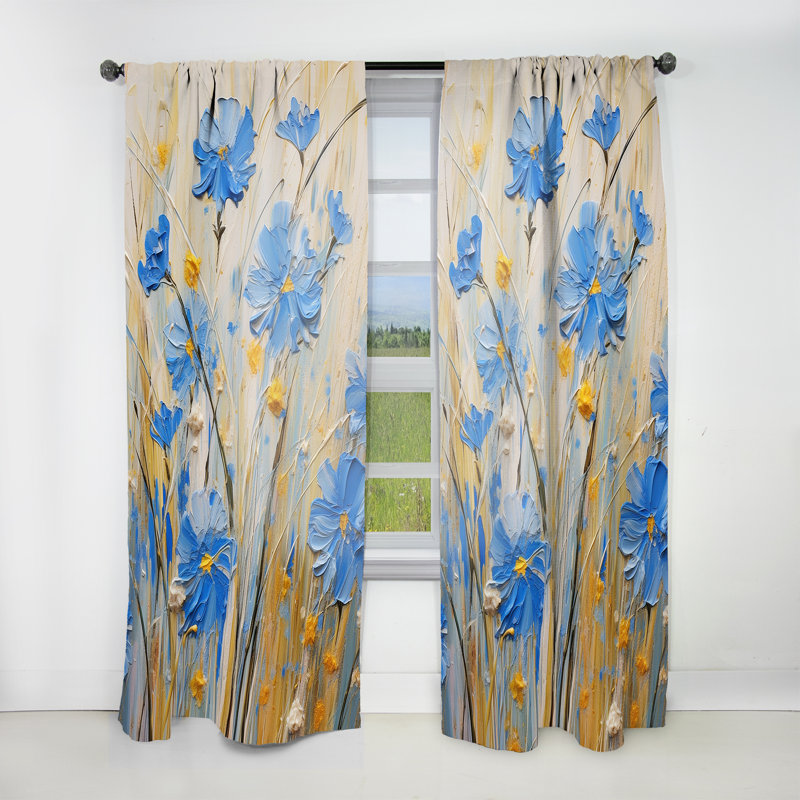 Candido blue Cornflowers Calm paint - Traditional Curtain - Velvet Room Darkening - 1 panel, 52" W x 120" L