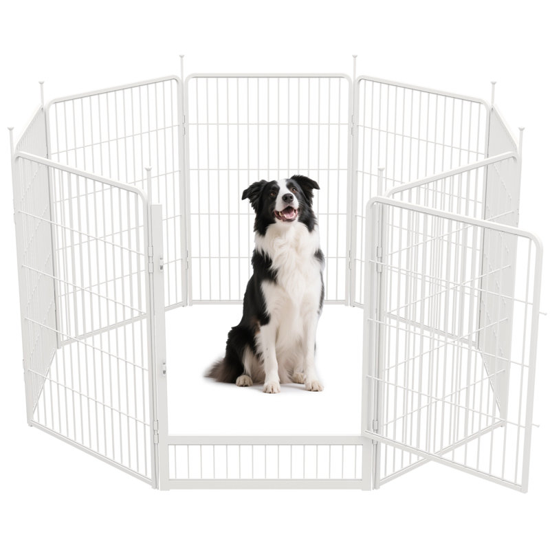 Panneaux de enclos pour chien multi-tailles en métal avec 1 porte, Blanc, H 24 po x l 177,6 po