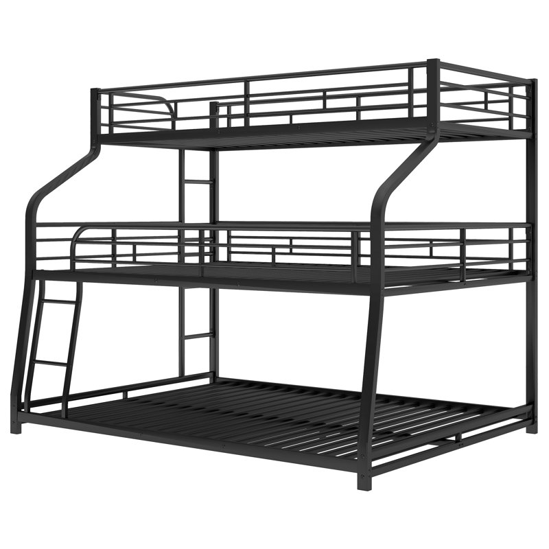 Triple Bunk Bed with Twin XL, Full XL & Queen, Metal Frame, Guardrails & Ladders – Space-Saving