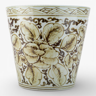 Antique Finish Porcelain Pot Brown Rust Flower