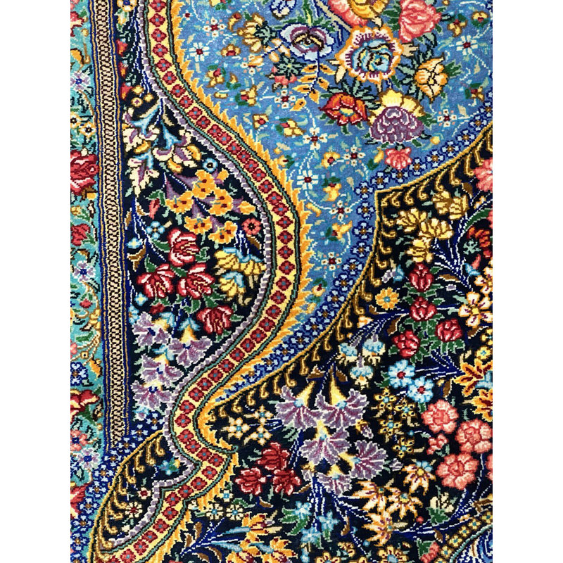 Multi Color Fine Hand knotted Pure silk Persian Qum Rug 7'11'' X 11'7''
