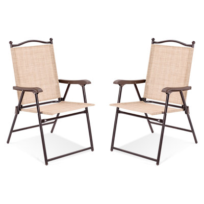Set Of 2 Patio Folding Sling Back Camping Deck Chairs