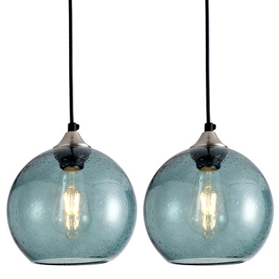 Light Green Glass Pendant Lights Kitchen Island Lighting Globe Pendant Light Fixtures Modern Pendant Lighting for Bedroom Living Dining Room Light Fixture (7.9 in, 2 Pack)