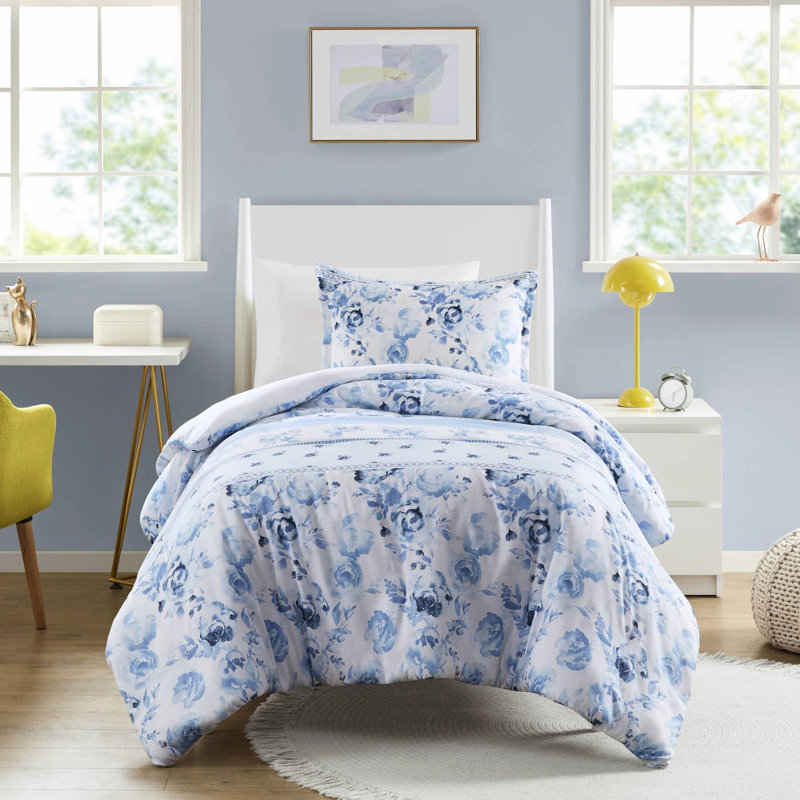Housse de couette en microfibre rayée pleine fleur, abat-jour bleu à rayures, Édredon double + 2 taies décoratives