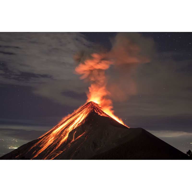 Volcano Eruption Captured At Night, From The Volcano Fuego Near Antigua, Guatemala - Wrapped Canvas Print, 61cm H x 91cm W 