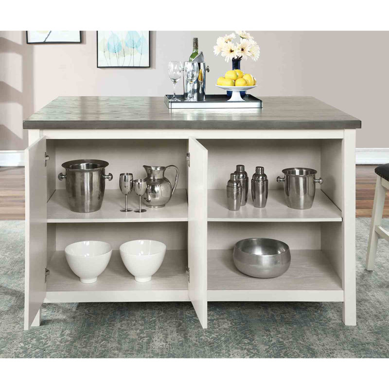 Table de salle à manger à hauteur de comptoir blanc cassé et gris foncé avec base d'armoire et table de salle à manger en bois massif