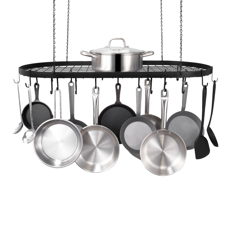 Black Carbon Steel Ceiling Mounted Pot Rack with 12 Hooks