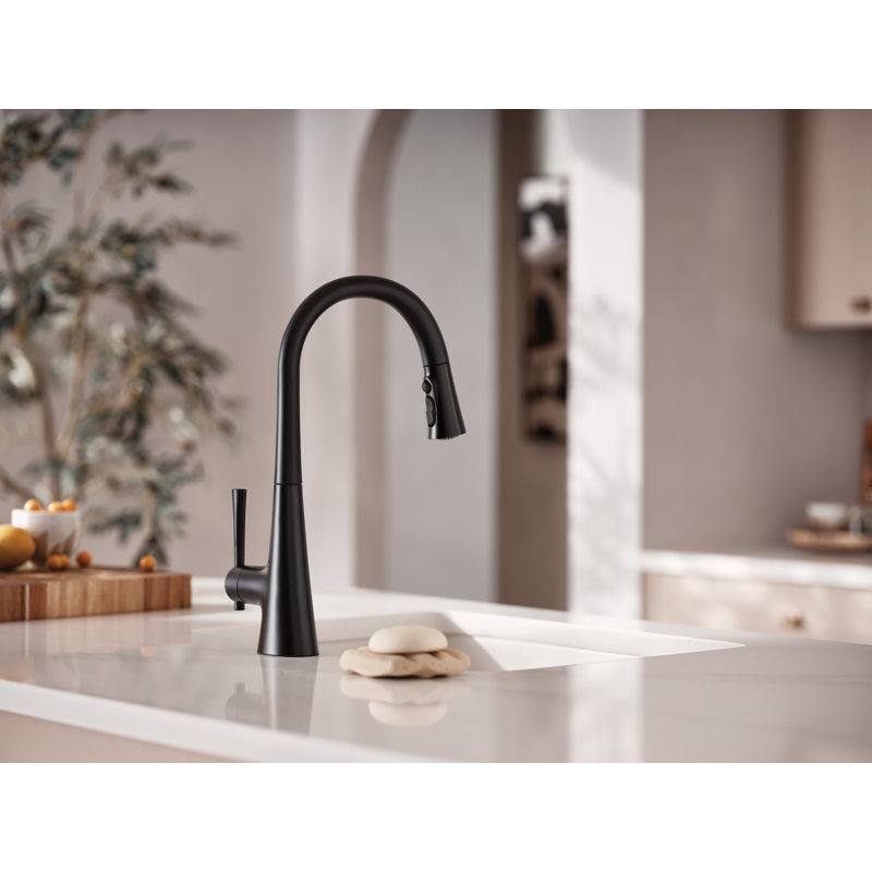 Robinet de cuisine à poignée simple Moen Kurv avec technologie Power Clean, Noir mat, Standard