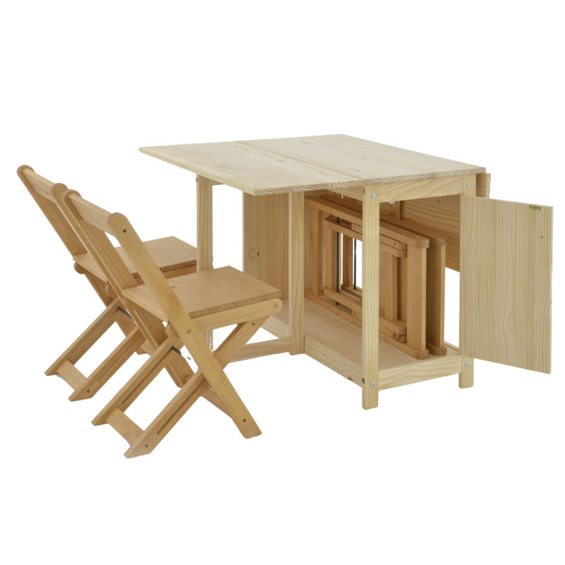 46" Solid Wood Foldable Dining Table Set with 4 Chairs and Clever Storage – Enhance Style and Space Efficiency