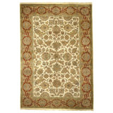 Hand Knotted Wool Oriental Area Rug in Ivory And Red
