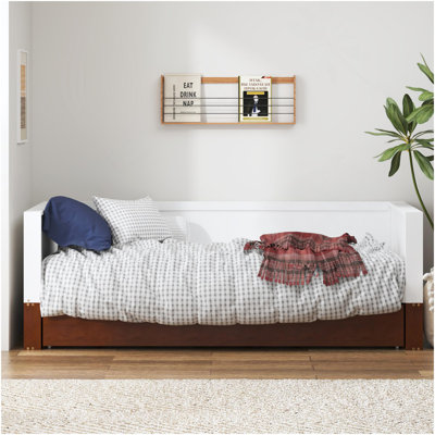 Lit de jour simple avec lit gigogne - Structure de canapé-lit en bois, capacité de 350 lb, roues verrouillables, multifonctionnel pour le salon, la chambre d'amis