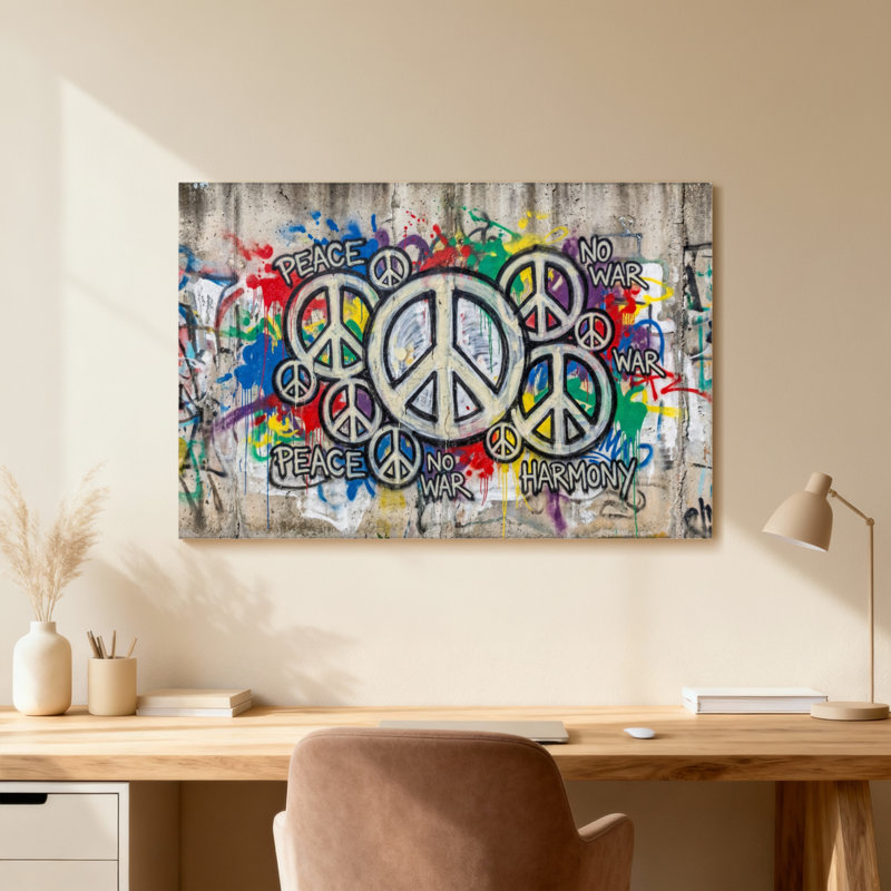 «Peace Signs Colorful Graffiti Art», impression murale, Wrapped Canvas, Ne s’applique pas, H 24 po x l 36 po