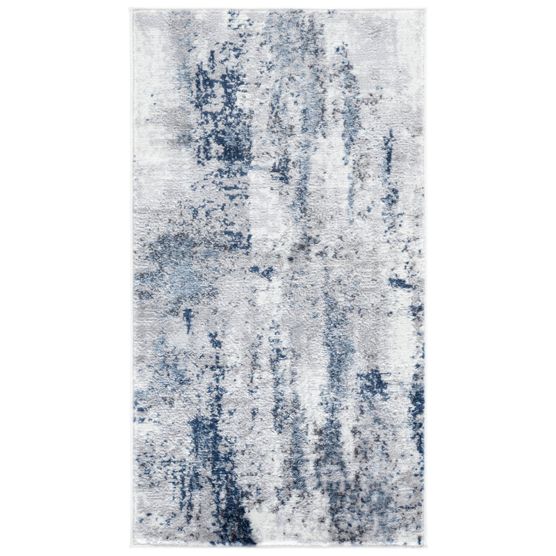 Minyard Abstract Gray/Blue Area Rug, Rectangle 2'2" x 4'