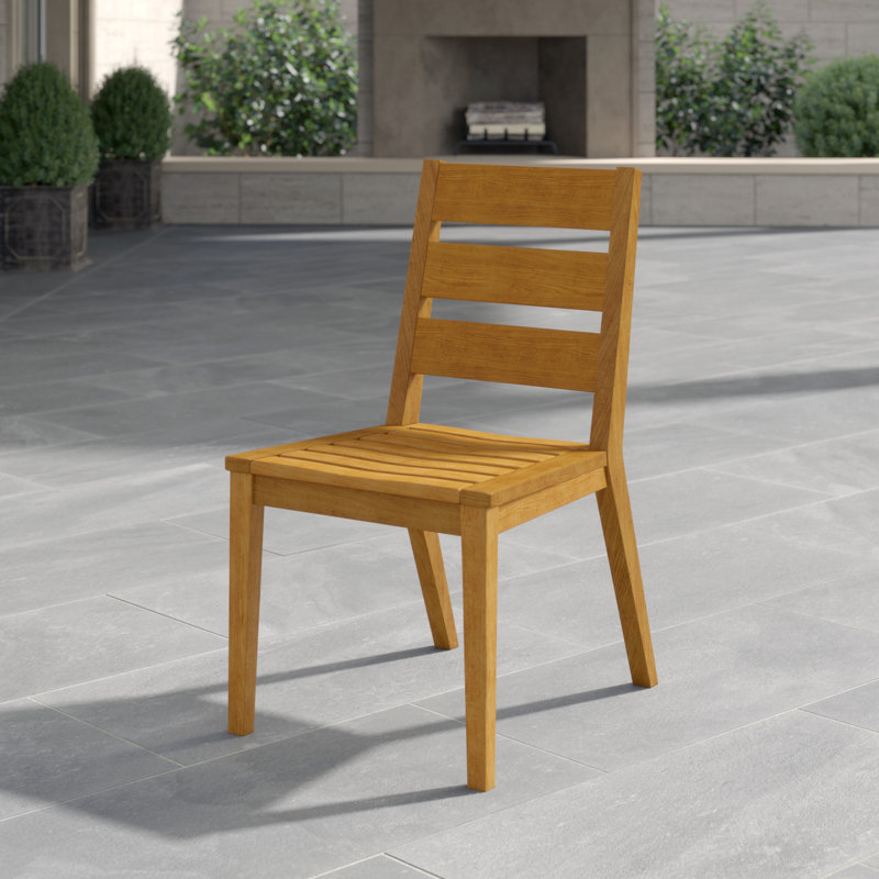 Algarve Teak Patio Dining Chair with Cushion (Set of 2), Canvas Rain