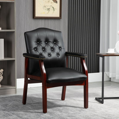Chaises d'invité de réception en cuir avec siège et accoudoirs rembourrés Fauteuil de direction ergonomique à dossier moyen pour salle d'attente de réunion