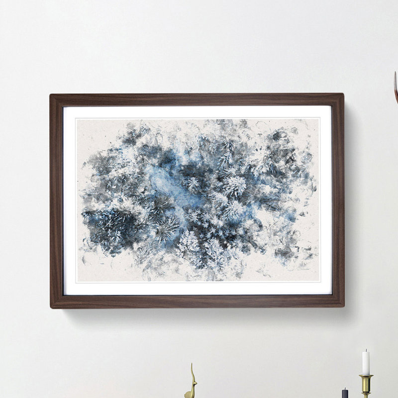 Winter Forest in Bavaria Germany Watercolour - Picture Frame Graphic Art Print, 62cm H x 87cm W x 2cm D, Walnut Framed