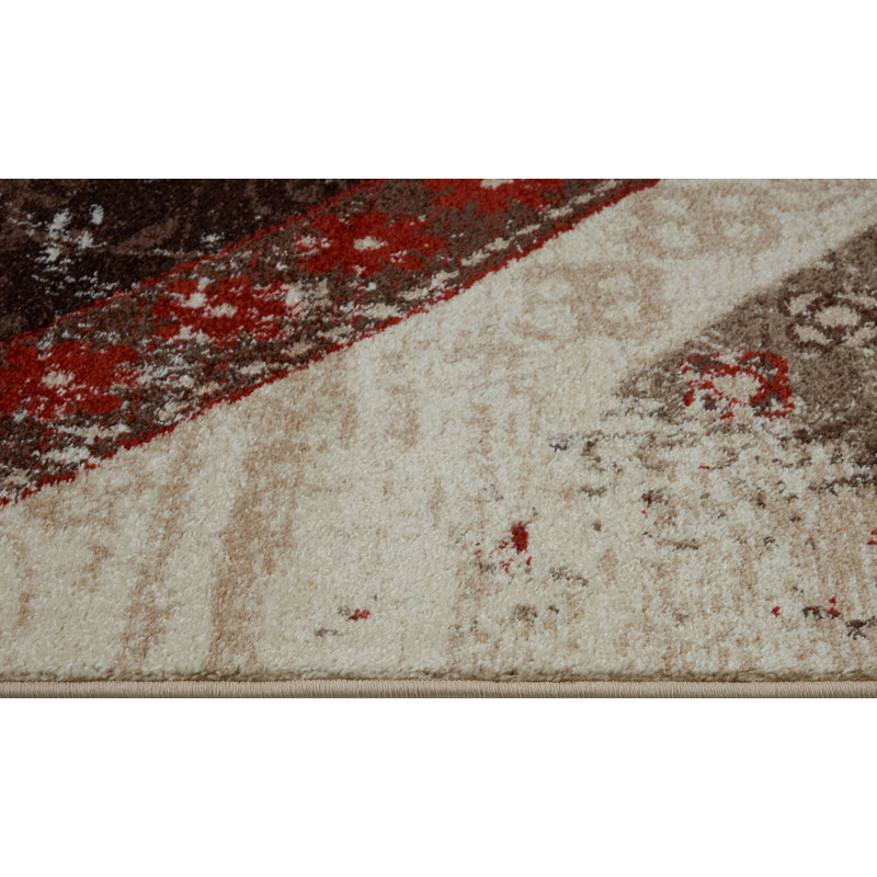 Crème abstraite/brun/tapis décoratif bleu Nerissa, Rectangle 5 pi 2 po x 7 pi 5 po