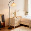 Lampe sur pied arquée moderne et scandinave moderne avec abat-jour festonné en lin