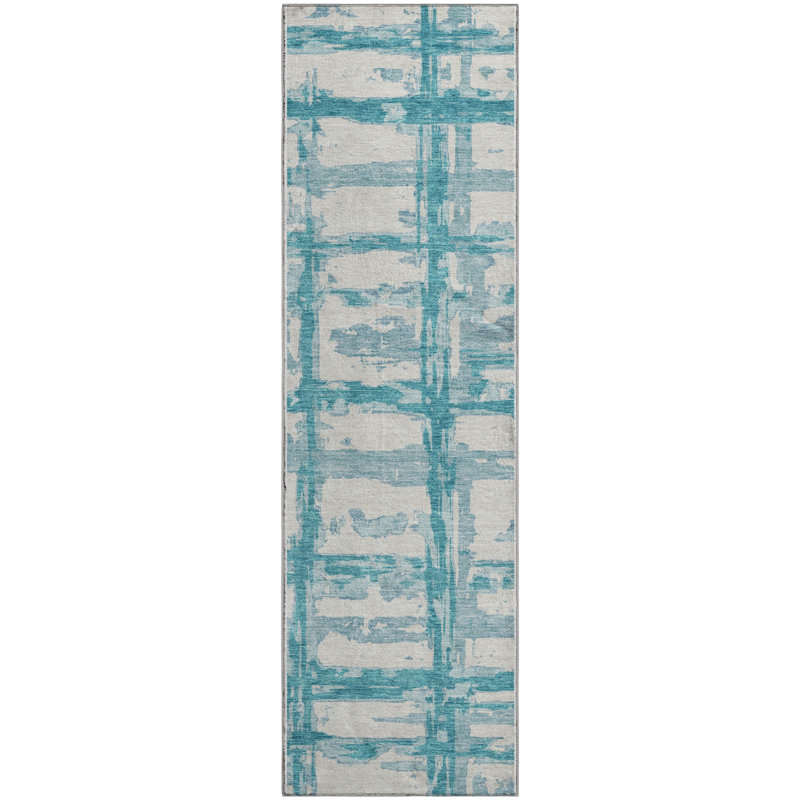 Premium Machine Washable Prisco Teal Rug, Runner 2'3" x 7'6"