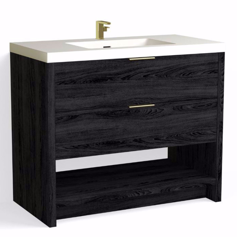 Vue 42" W Freestanding Single Bathroom Vanity, White Nanomatte, Matte Black, Glossy White/Single
