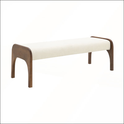 50.25 Inch Chenille Upholstered Long Bench with Rubber Wood Legs, Perfect for Modern Dining and Entryway Use