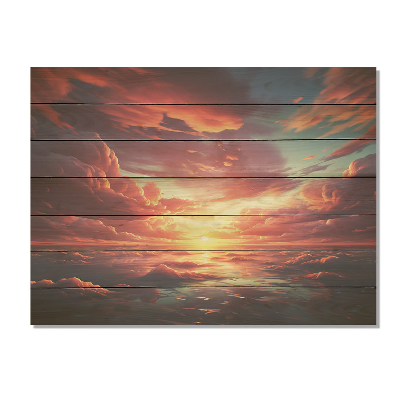 Ciel côtier rose et orange II - Ciel sur bois, H 10 po x l 20 po