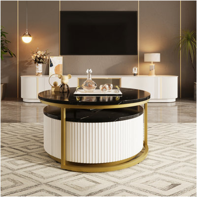 Table basse gigogne moderne moderne cannelée avec tiroir de 31,5 po