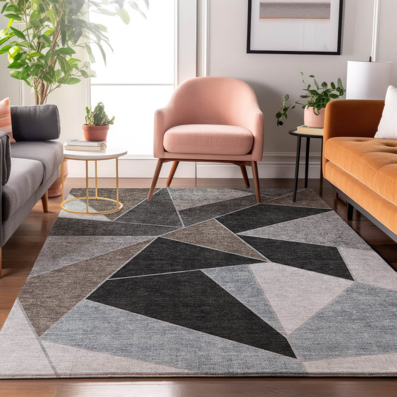 Premium Machine Washable Mayfield AMF636 Geometric Rug, 3' x 5', Chocolate
