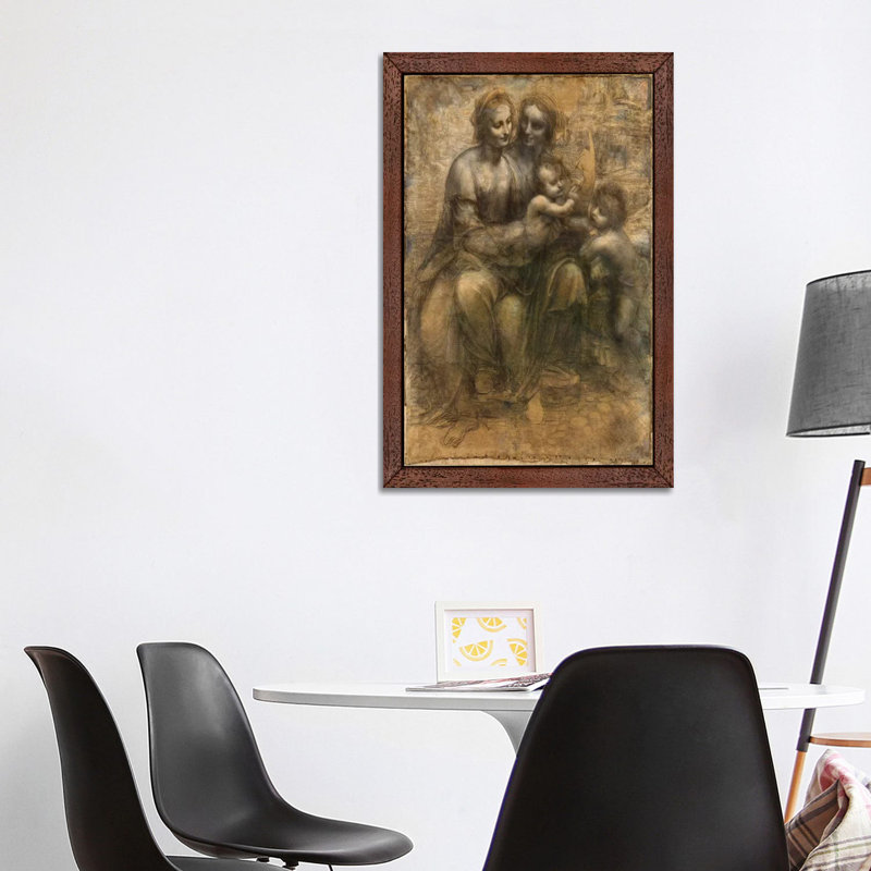 The Virgin And Child With Saint Anne And Saint John The Baptist by Leonardo Da Vinci - Painting on Canvas, Brown Framed