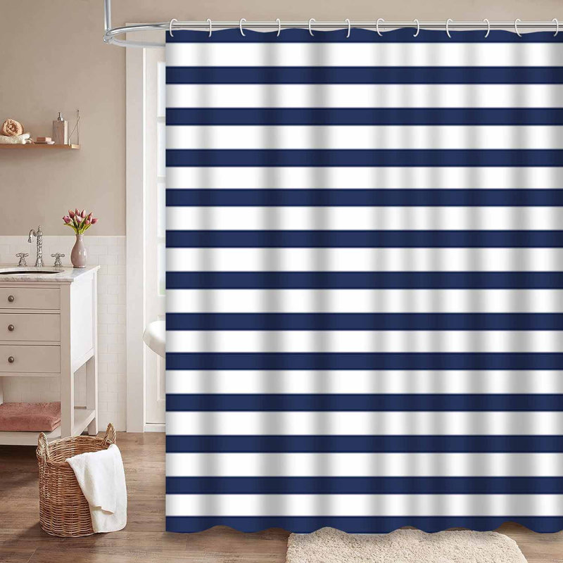 Rideau de douche avec 12 crochets et couleurs pivoine et bleu marine, 72" L x 78" W