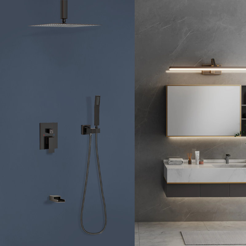 Topcraft 12-Inch Ceiling Mount Square Shower System With Rough-In Valve, Oil Rubbed Bronze