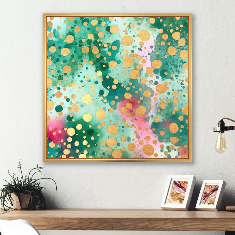 «Green and Gold Rhythmic Waters III», reproduction d'art sur toile, Cadre flottant doré, H 24 po x l 24 po x P 1 po