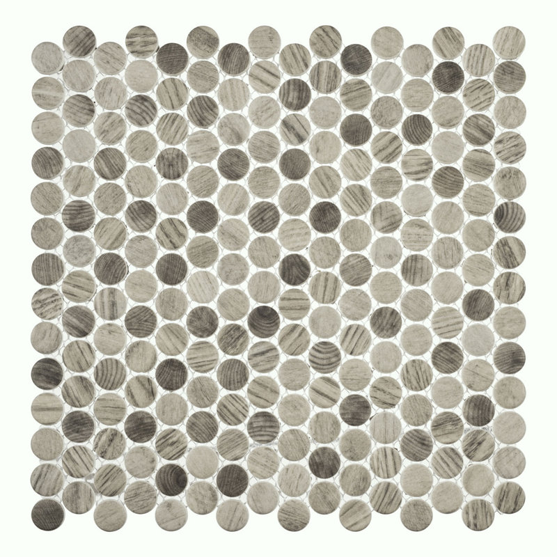 Pixie 3/4-in. Penny Round Fabric Look Matte Glass Wall & Floor Mosaic Tile, Moka