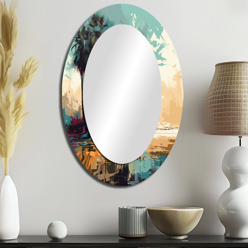 Miroir décoratif ovale sur métal Blue Coastal Bohemia II - Paysages, 36 po x 24 po
